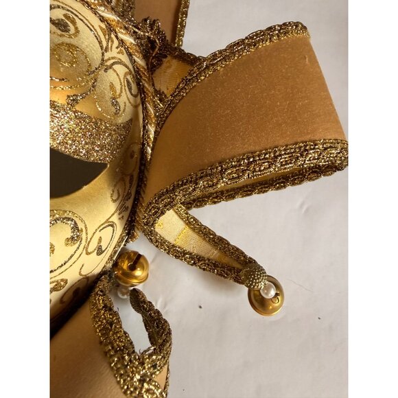 Handcrafted Venetian Jester Masquerade Mask With Gold Glitter Detailing & Ribbon - Picture 11 of 12